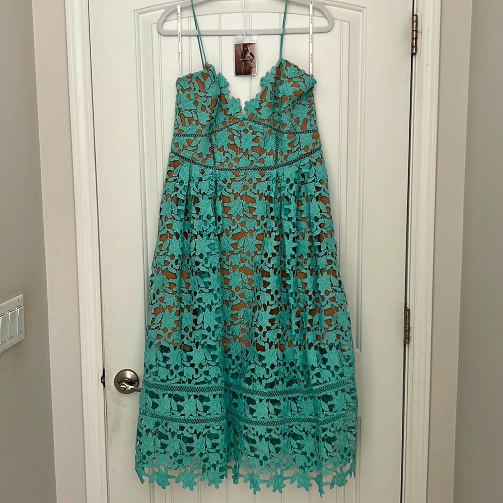 Self-Portrait Aqua Azalea Lace Midi Dress